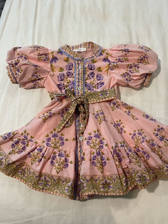 A Loves A Other - Little Girls Pink Floral Puff-Sleeve Dress with Waist Tie